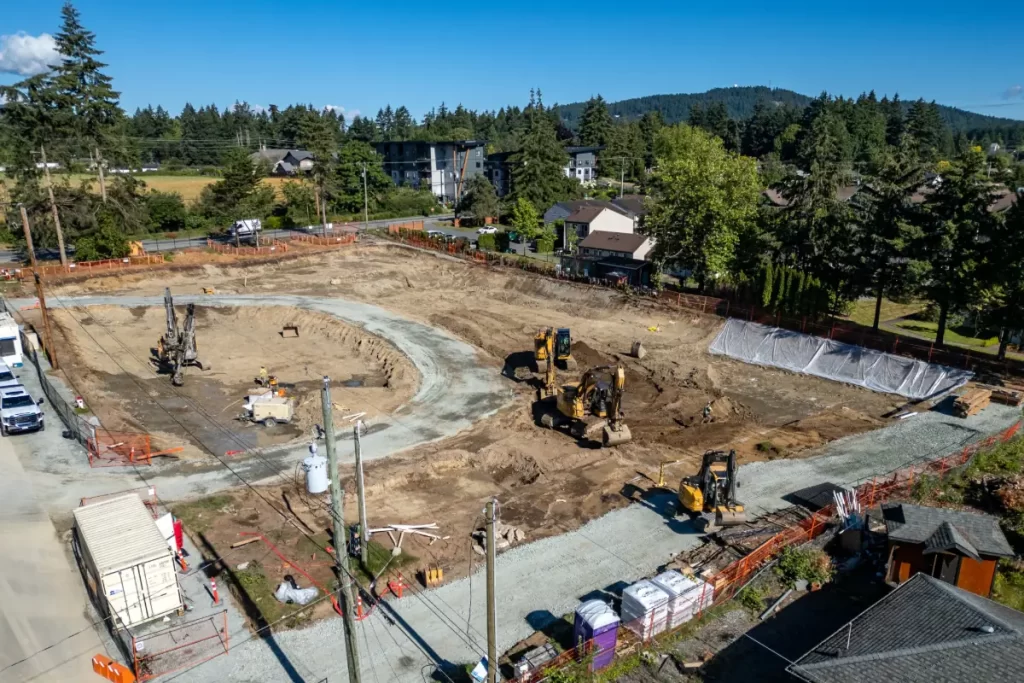 Erdem Excavating overhead view of full multifamily project lot from drone