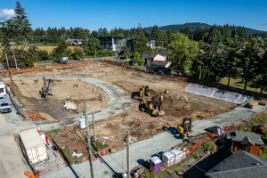 Erdem Excavating overhead view of full multifamily project lot from drone